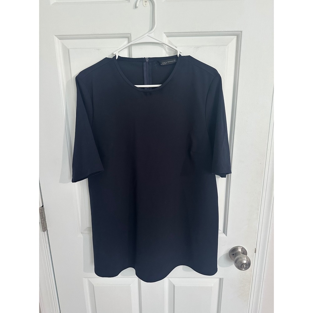 Zara Woman Navy Top Short Sleeve Minimalist Chic Career Size‎ Medium